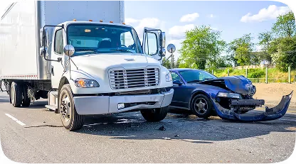 Box truck after a collision with a blue car