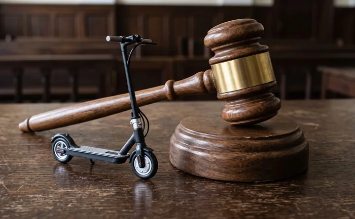 Electric scooter beside a judge's gavel